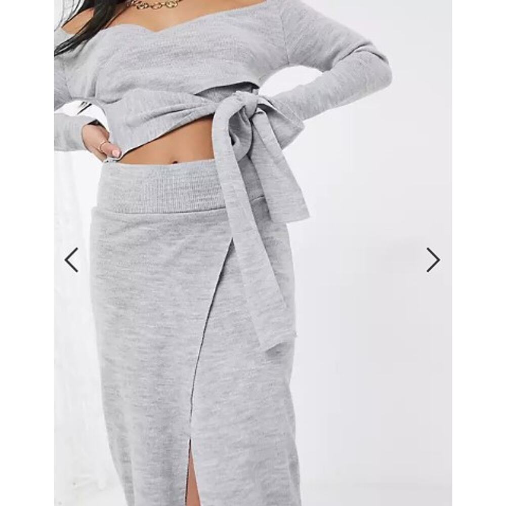 NWT Missguided Petite co-ord wrap knitted midi skirt in grey size 4 - Picture 5 of 5